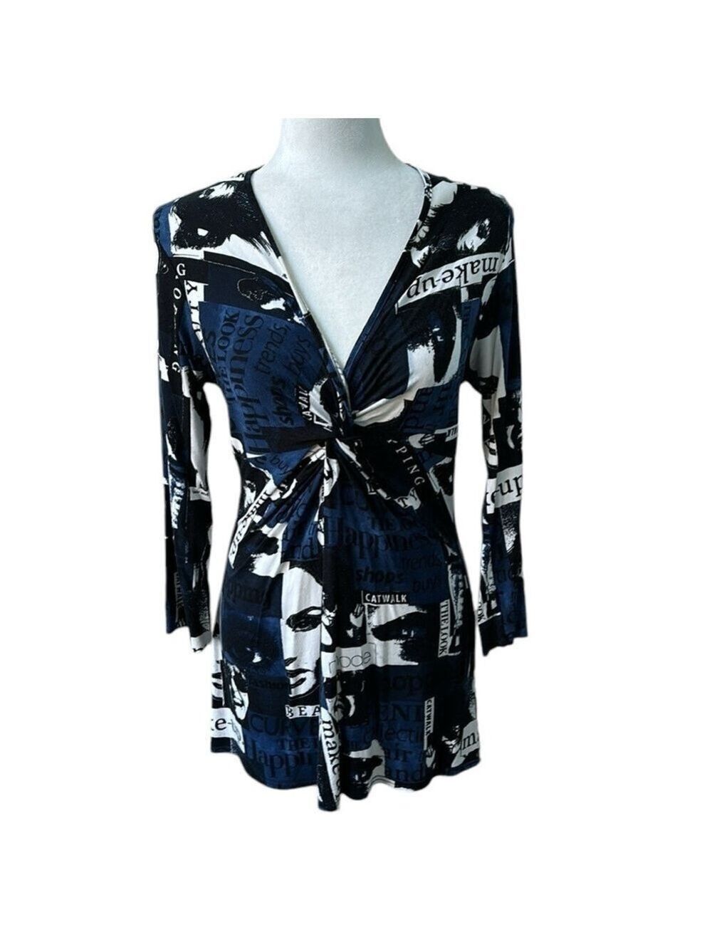Lola & Liza Blue News Print Tunic Mini Dress Size EU 38